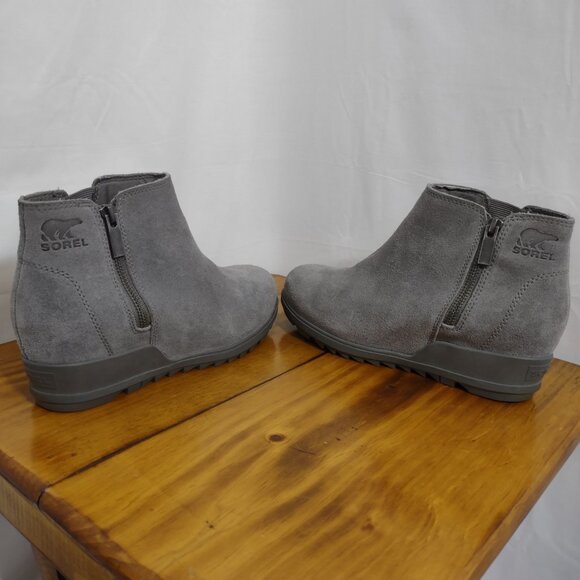 SOREL Women's Grey Evie Zip Suede Leather Ankle Boots Size 8.5 - Picture 3 of 6